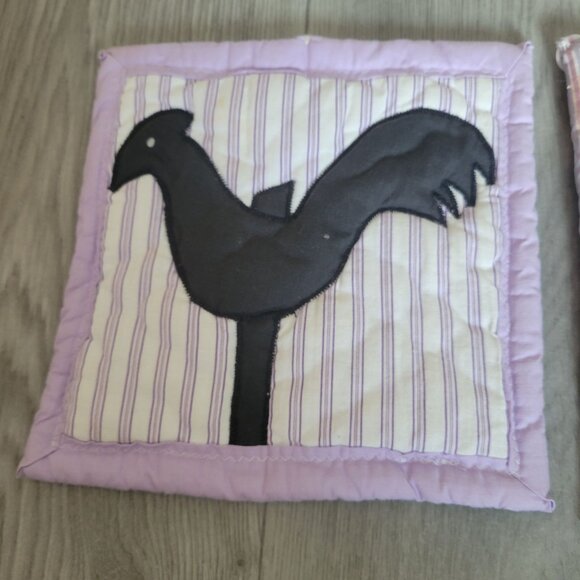 Handmade Quilted Rooster Design Pot Holders Set Of 2 Double-Sided Multicolor Cot - Picture 3 of 7